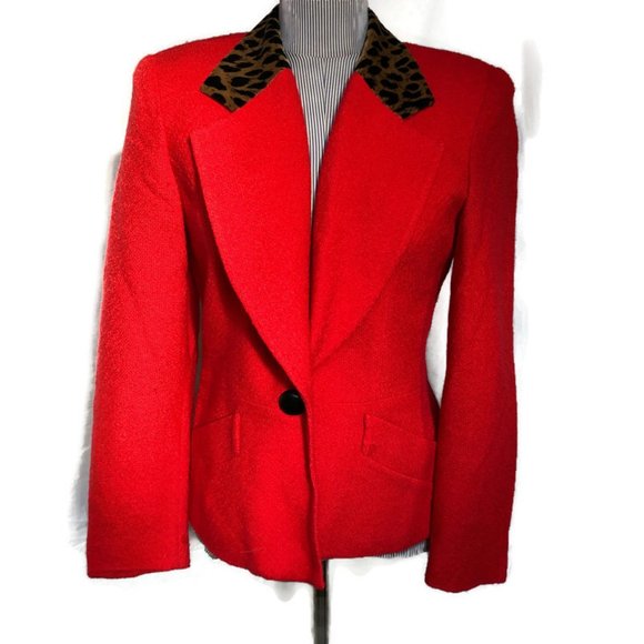 Christian Dior HOLIDAY red leopard collar jacket 6